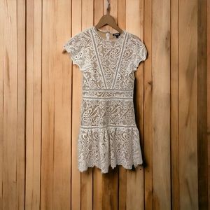Express lace ruffle sleeve fit and flare dress in white XS